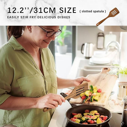 Wooden Spoons for Cooking, Nonstick Cooking Utensil Set with 9 Piece Acacia Wooden Spatulas and Spoons for Cooking, Terrific for Everyday Kitchen Tasks