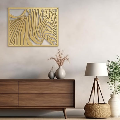 SIGNLEADER Metal Wall Art Decor Zebra Minimalist Modern Abstract Wall Sculpture Hangings Home Decoration for Living Room, Bedroom, Bathroom, Kitchen, Outdoor - 36" Gold
