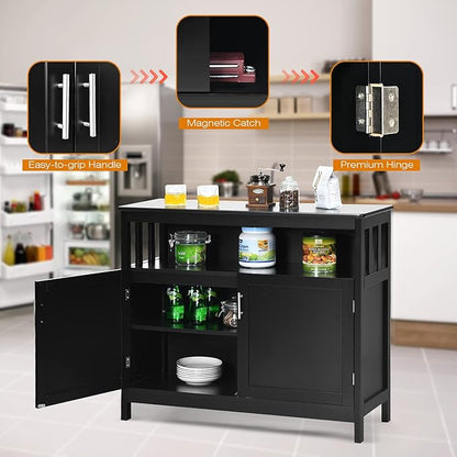 Giantex Kitchen Buffet Sideboard, Wooden Storage Server Cupboard Cabinet, Dining Room Living Room Bar Furniture 2-Door Console Table w/ 5-Position Adjustable Shelf & Open Shelf Drawer Cabinets (Black)