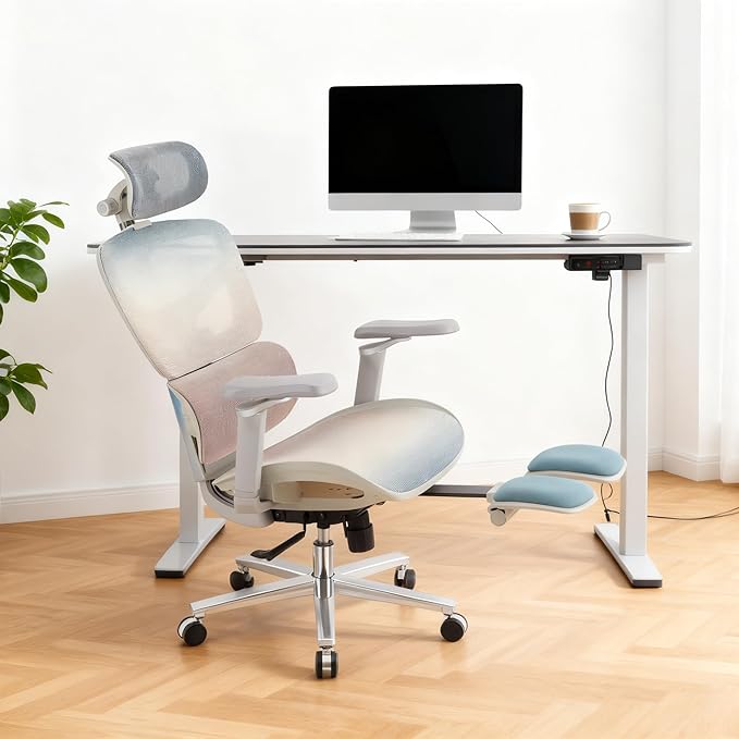 Ergonomic Home Office Desk Chair with Massage Lumbar Support，4D Headrest & 5D Armrests, Reclining Big and Tall 400LBS Mesh Chair with Footrest，Adjustable Back High and Seat Depth(Gray Rainbow)