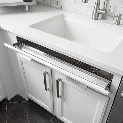 1 Set 31 Inch Stainless Steel Sink Drawer Tip Out Tray Kit Include Tip-Out Sink Trays and Hinges Large Pull Out Storage Organizer for Kitchen Bathroom Base Cabinets