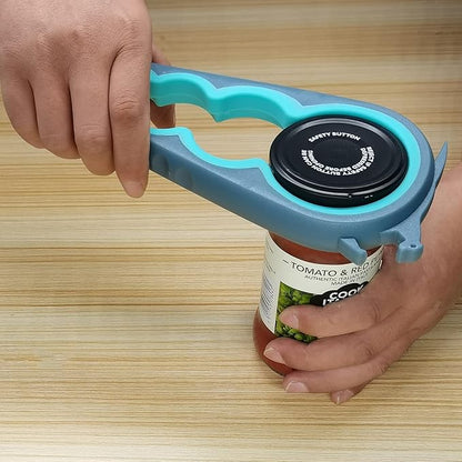 Otstar Jar Openers for Weak Hands, 5 in 1 Bottle Opener for Seniors with Arthritis - Multifunctional Lid Remover Set, Includes Non-slip Rubber Jar Gripper Pad, Wine Opener (Blue and Grey)