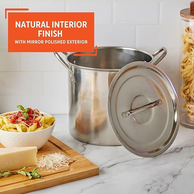 IMUSA 16 Quart Stainless Steel Stock Pot with Lid - Large Cooking Pot for Soups, Stews, Pasta, Seafood Boiling and Family Meals - Riveted Handles for Easy Transport