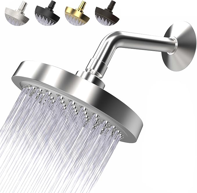 High Pressure Shower Head - Anti-Clogging Silicone Nozzles - 2.5 GPM Removable Restrictor - Easy to Clean Adjustable Replacement - easy to install with Plumbers Tape - 6 inch - Classic Chrome Finish