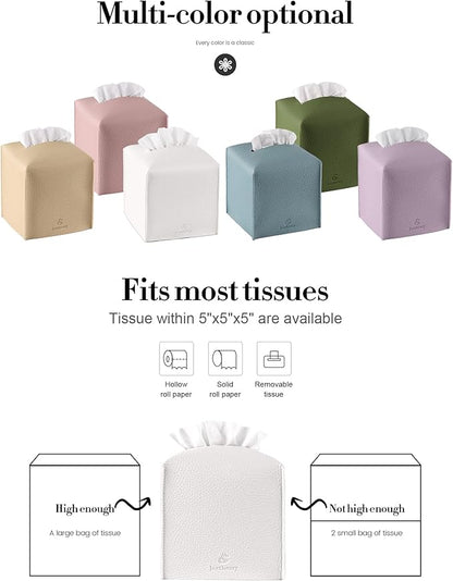 Tissue Box Cover, Jeethemy Square PU Leather Tissue Box Holder, Modern Tissue Case Facial Paper Organizer Dispenser，5X5X5'',Three White