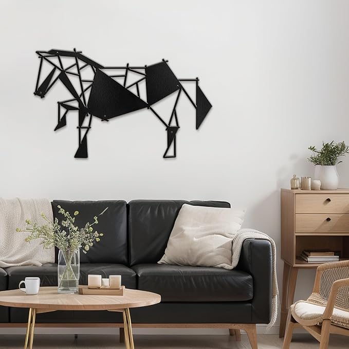 SIGNLEADER Metal Wall Art Decor Galloping Horse Modern Abstract Wall Sculpture Hangings Home Decoration for Living Room, Bedroom, Bathroom, Kitchen, Outdoor - 30" Black
