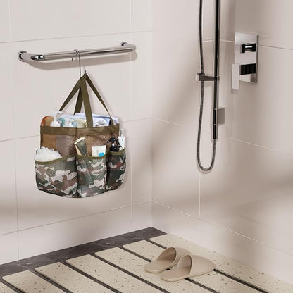 F-color Shower Caddy Portable - Mesh Shower Bag Basket Tote for College Dorm Room Essentials Bathroom Gym Camp Quick Dry for Women Men with S Hook, Brown Camouflage