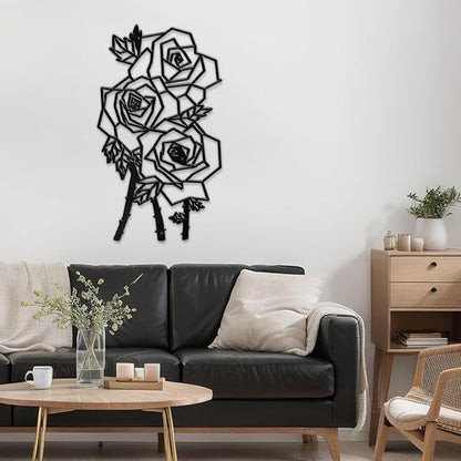 SIGNLEADER Metal Wall Art Decor Thorny Rose Modern Abstract Wall Sculpture Hangings Home Decoration for Living Room, Bedroom, Bathroom, Kitchen, Outdoor - 30" Black
