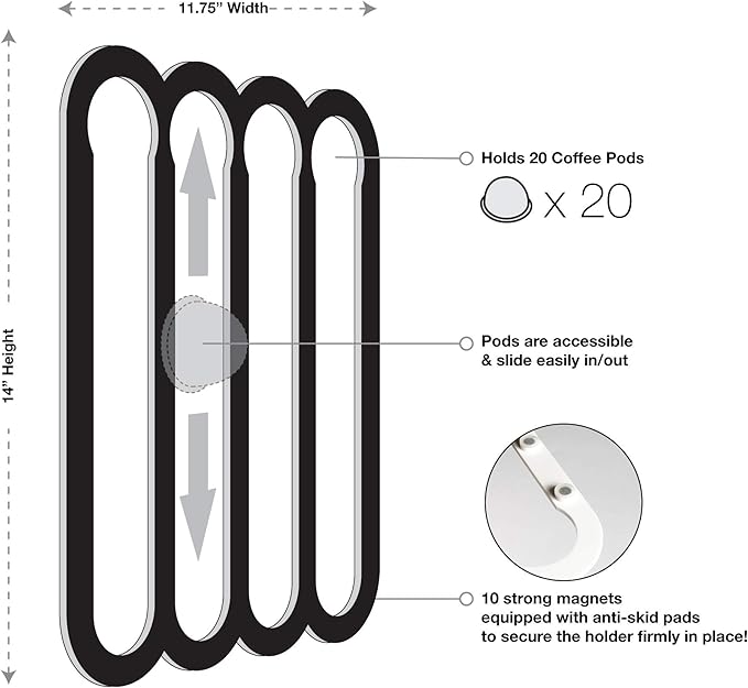 Demi's Home Magnetic Coffee Pod Holder for Nespresso Vertuo Capsules - Suitable to be Mounted on the Fridge (White)