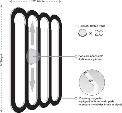 Demi's Home Magnetic Coffee Pod Holder for Nespresso Vertuo Capsules - Suitable to be Mounted on the Fridge (White)