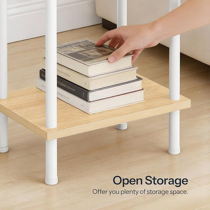 HOOBRO End Tables Set of 2, Small Side Table, Nightstand with 2-Layer Storage Shelves, Sofa Table for Small Spaces, Living Room, Bedroom, Stable Frame, Easy Assembly, Natural and White WN09BZP201