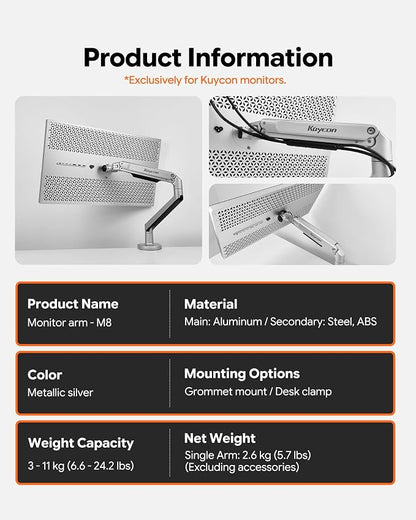 Monitor Arm, Zero‑Gravity Height Adjustable Monitor Mount, 285mm Lift Range,360° Rotatable Aluminum Monitor Stand for 3‑11kg Screens,Ergonomic Desk Mount for Gaming,Office & Content Creation