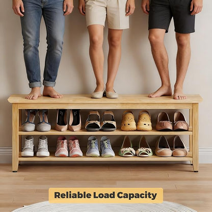 Wood Shoe Bench for Entryway,Bench with Shoe Rack,Storage Shoe Organizer for Hallway,Living Room,Bedroom (Natural, 47.24''W×11.81‘’D×17.71‘’H)