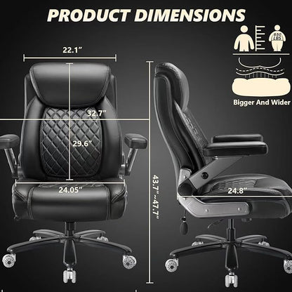 700LBS Large Heavy Duty Office Chair with 5D Flip Arms, Comfy Big and Tall Executive Office Desk Chair with Pocket Spring Cushion, High Back Computer Chair with Lumbar Support,Dual Rubber Wheel