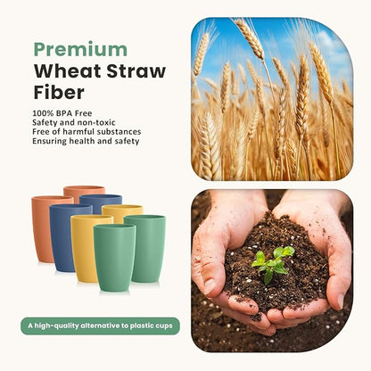 Homienly Plastic Cups Alternative, Unbreakable 20 OZ Wheat Straw Cups-Set of 8, Reusable Lightweight Drinking Glasses for Water, Juice, Dishwasher Safe Cups Sets for Kitchen, Outdoor, RV(Multi)