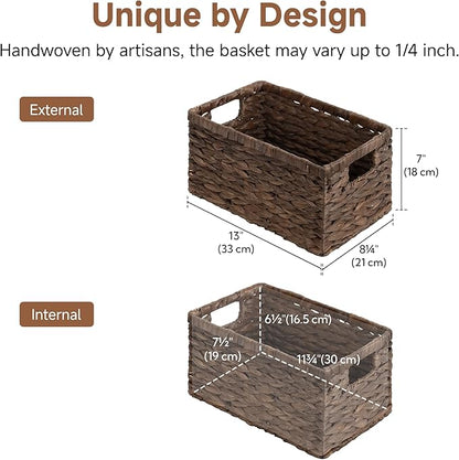 StorageWorks Storage Baskets for Organizing, Water Hyacinth Baskets for Shelves, Organizer Basket with Handles, Decorative Storage Basket for Closet, Pantry Organizers