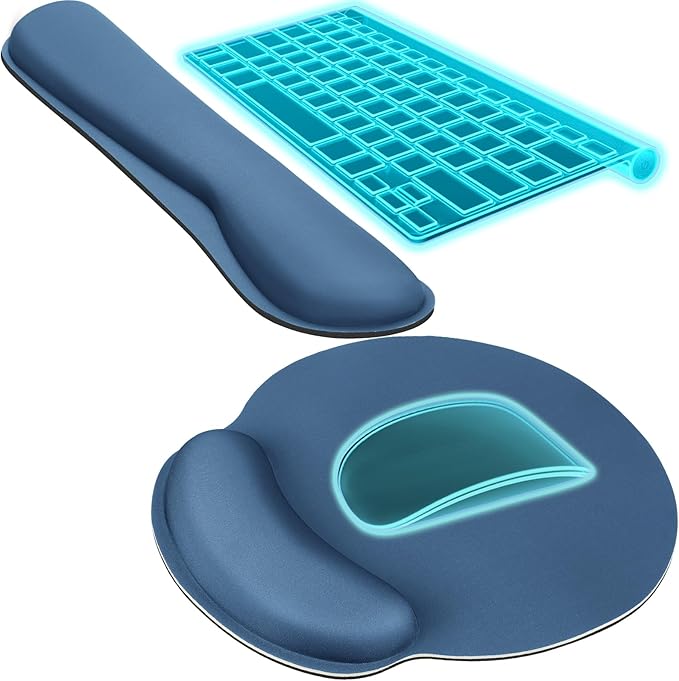 KTRIO Keyboard Wrist Rest & Mouse Pad with Wrist Rest Set, Navy Blue | Memory Foam Wrist Support, Ergonomic Design, Non-Slip Base, Office and Home Use