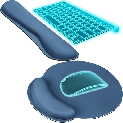 KTRIO Keyboard Wrist Rest & Mouse Pad with Wrist Rest Set, Navy Blue | Memory Foam Wrist Support, Ergonomic Design, Non-Slip Base, Office and Home Use