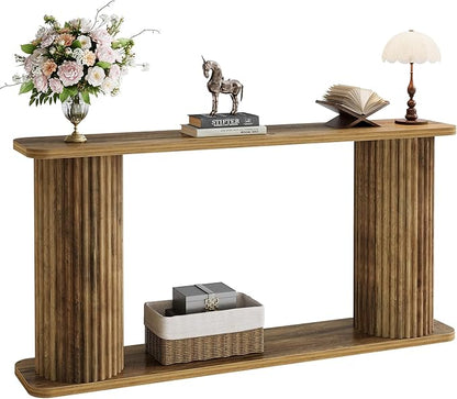 Tribesigns 63" Long Console Table, Mid Century Modern Behind Couch Sofa Table with Shelves, 2-Tier Entryway Table for Hallway, Entrance, Foyer, Living Room