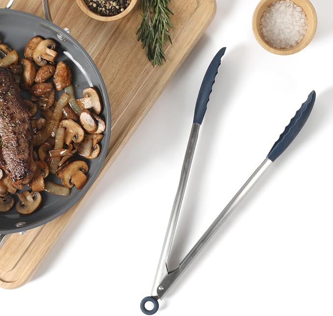 Calphalon Edge Stainless Steel Kitchen Tongs W/Silicone Head - Navy Blue