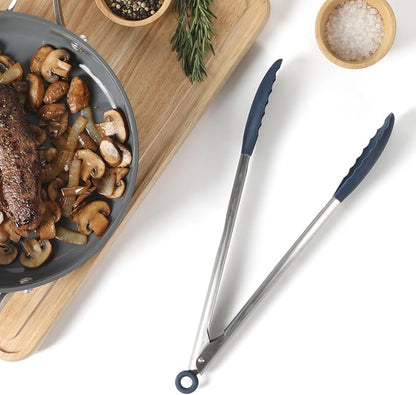 Calphalon Edge Stainless Steel Kitchen Tongs W/Silicone Head - Navy Blue
