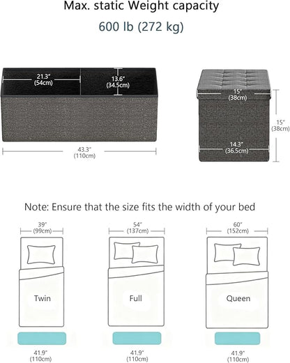 GLAXYFUR 43.3 inches Folding Storage Ottoman Bench Storage Chest Footrest for Bedroom, Entryway and Living Room, Holds up to 660 lb Dark Grey