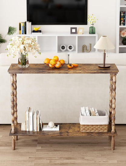 NiHome Wood Console Table with Carved Solid Wood Legs, 39.4"x11.8"x31.5" Matte Fingerprint-Resistant Finish, 2-Tier Narrow Table for Entryway, Hallway, Living Room, Foyer, Easy Tool-Free Assembly