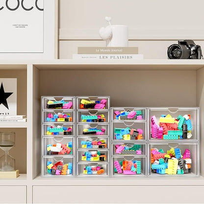 ARSTPEOE Makeup Acrylic Organizer with 17 Drawers(4 Sets), Desk Organizers and Accessories, Clear Makeup Organizer, Dustproof Storage Drawers for Office Art Craft Supplies