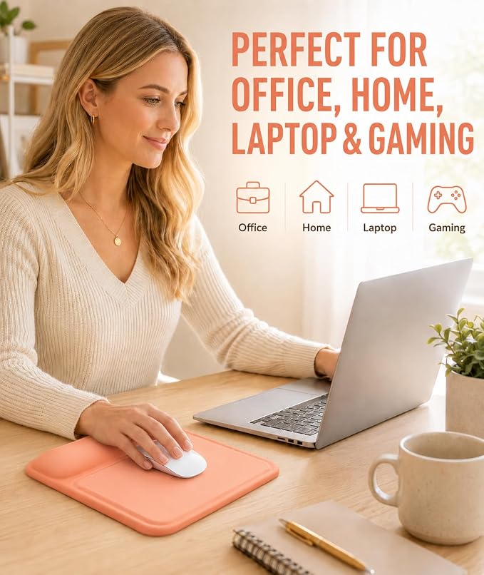 eulps Ergonomic Mouse Pad with Wrist Rest, Gel Mousepad with Soft Wrist Support, Non-Slip PU Base, Smooth Surface Mouse Pad for Wrist Pain Relief, Computer Laptop Office Home & Gaming (Orange)