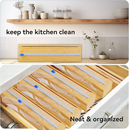 Uncle Jack Plastic Wrap Dispenser with Slide Cutter, Fit 13'' Rolls, Bamboo Aluminum Foil Dispenser with Cutter for Wax Paper, Saran Wrap