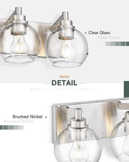 Bathroom Light Fixtures, 5 Light Brushed Nickel Vanity Light, 32 Inch Modern Wall Sconces with Globe Clear Glass Shade, Vanity Lighting Fixtures Over Mirror, VL195-BN-CL-5