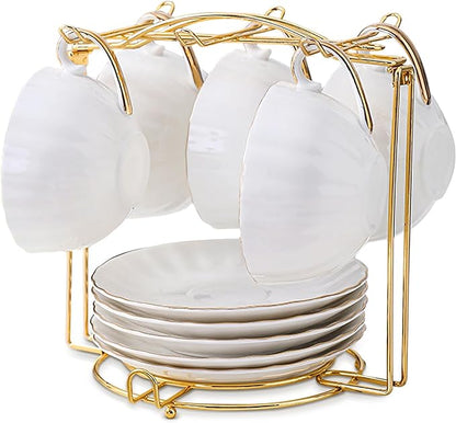 Tea Cups Holder,Gold Metal Coffee Cup Tea Cups Rack,Foldable Organizer for Coffee Cup Spoon and Saucers