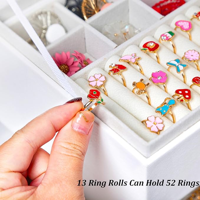 QBestry Earring Jewelry Box for Women Girls Stud Organizers, 5 Layers White Jewelry Organizer Box with Lock Necklaces and Earrings Holder Jewelry Box with Earring Organizer for Women Girls Xmas Gifts