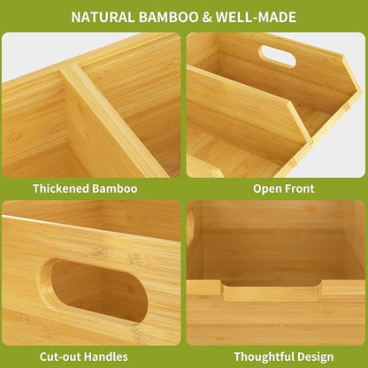 Bamboo Pantry Storage Bins, Stackable Potato and Onion Storage Bin for Kitchen Countertop, Wood Pantry Organizer Baskets for Fruit Vegetable Snack