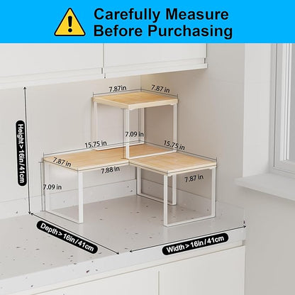 Golener Countertop Organizer Corner Shelf, 2 Tier Adjustable Stackable Corner Shelves for Kitchen, Bathroom, Spice Rack, Coffee Bar, Cabinet, Dresser Table, Corner Counter Shelf Stand, Natural Beige