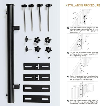 304 Stainless Steel Patio Umbrella Holder, Fits Up to 1.9 Inch Umbrella, Heavy Duty Deck Mount for Railing, Black
