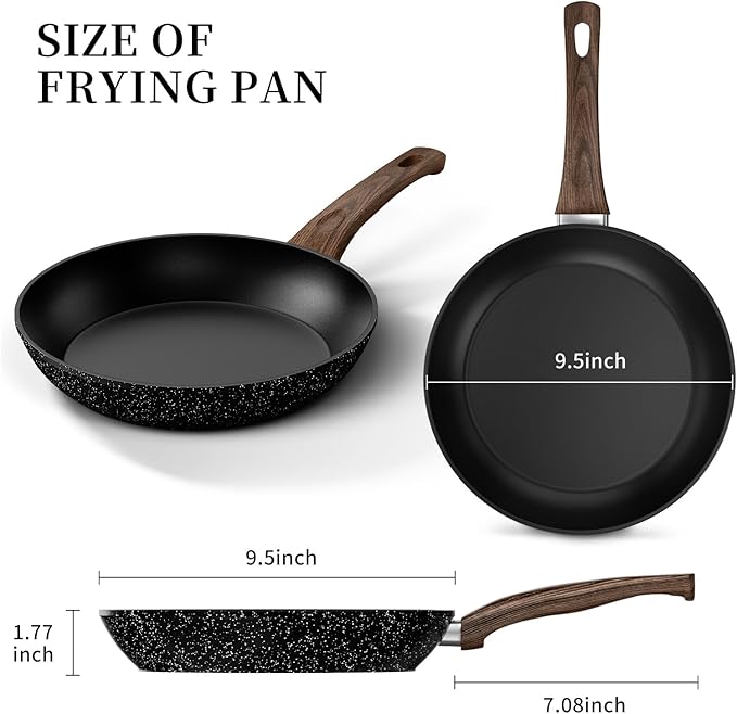 Frying Pan Nonstick - 9.5 Inch Frying Pan,Non Stick Skillet Egg Omelette Pan, Black Nonstick Non Toxic Cooking Pan,Oven Safe, Induction Compatible, PFOA Free
