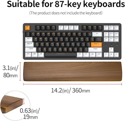 Walnut Wooden Wrist Rest for 87 Key Mechanical Keyboard | Ergonomic Design for Wrist Pain Relief, Smooth No Odor and Easy to Clean, Support Wrist to Coding Typing and Playing