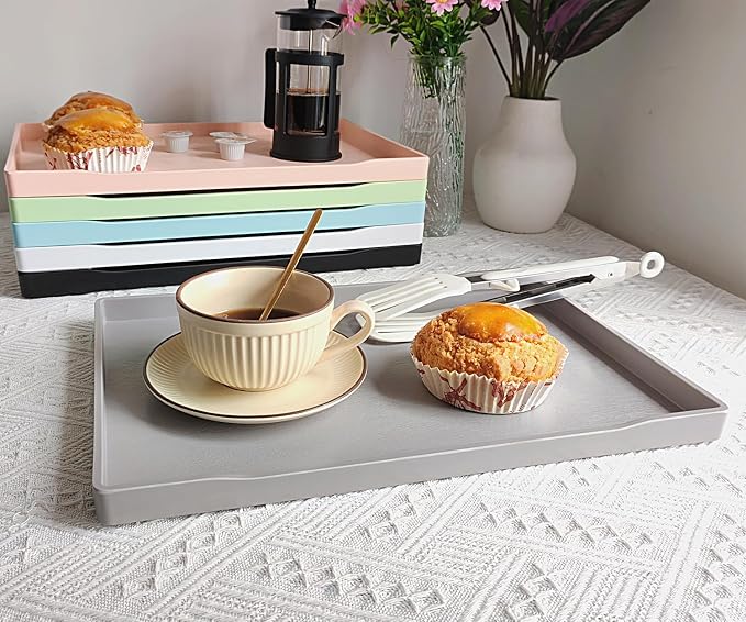 Gray Serving Tray (15 x 10.6 inch), Large Tray, Serving Accessory, Spa, Coffee, Drinks, Tea, Bar, Party, Seasoning, Perfume and Display Use.