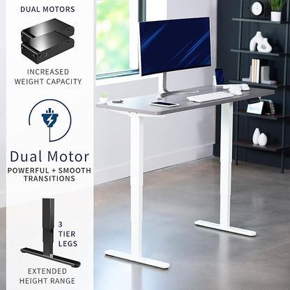 VIVO Electric 60 x 24 in Dual Motor Sit Stand Desk, Memory Height Adjustment, 2B Series, Dark Gray Top White Frame, DESK-KIT-2W6G