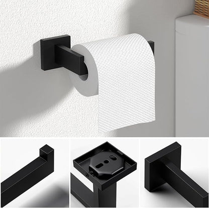 JOPOFI 5 Piece Bathroom Towel Bar Set - 23.6 Inch Bathroom Towel Holder, Thicken Stainless Steel Towel Racks for Bathroom Wall Mounted, Bathroom Hardware Accessories Set - Matte Black