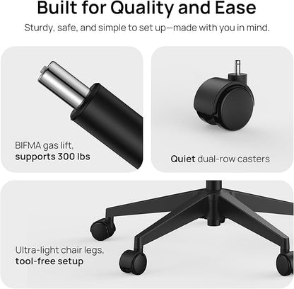 CabLady S1 Petite Ergonomic Office Chair Design with Detachable Pillow Lumbar Cushion, Coat Hanger, 2D Headrest & PU Armrests, Cloud Seat & Footrest Cute Desk Chair for Women Girls