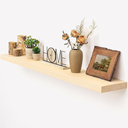 Marsmiles 48 Inch Floating Shelf | Unfinished Natural Wood Floating Shelves for Wall | 48" W x 7.7" D x 1.6" H Natural Wooden Shelves for Living Room Bathroom Kitchen