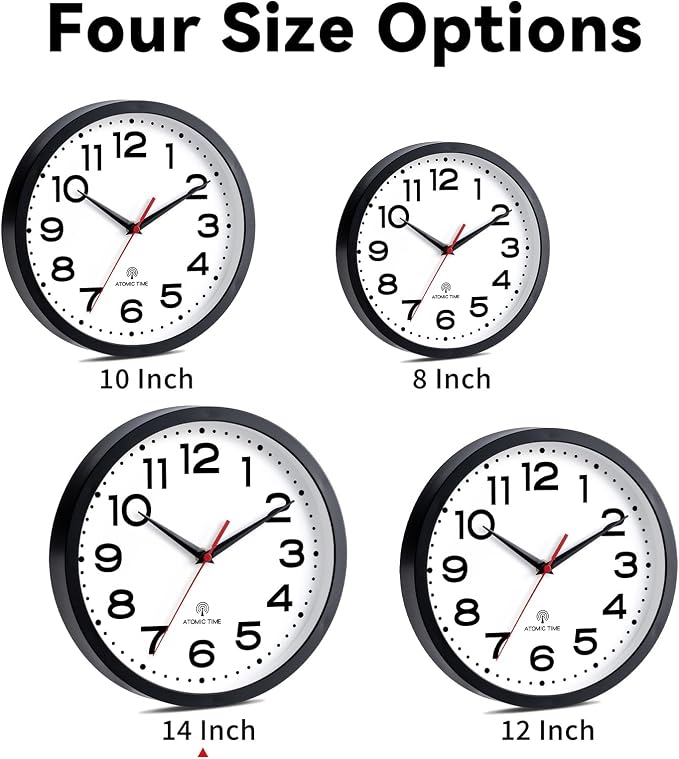 Roymnie Atomic Wall Clock 14 Inch, Modern Clock Battery Operated Classic Analog Decorative for Kitchen, Living Room, Office, Bedroom, Bathroom (Black)