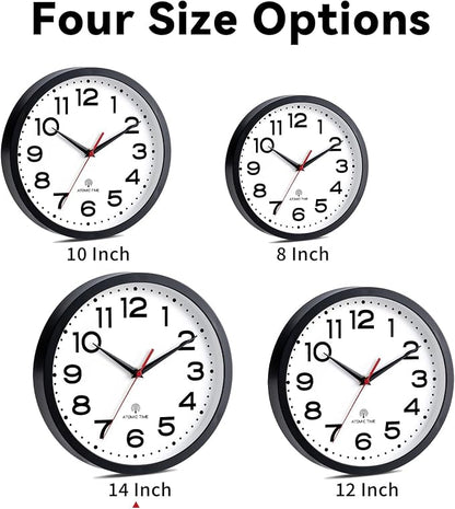 Roymnie Atomic Wall Clock 14 Inch, Modern Clock Battery Operated Classic Analog Decorative for Kitchen, Living Room, Office, Bedroom, Bathroom (Black)