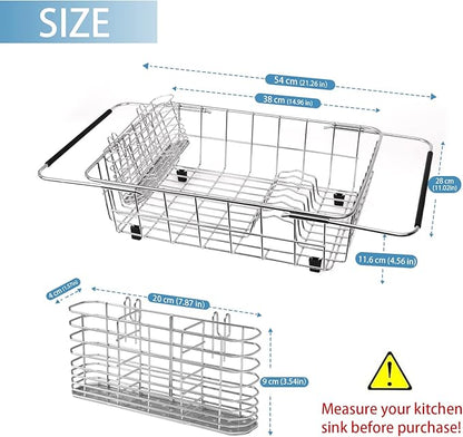 304 Stainless Steel Drying Rack, Expandable, Adjustable Inside The Sink (up to 9 Upright Utensils)