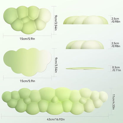 TECKNET Cloud Keyboard Wrist Rest Set, Cloud Wrist Rest with Non-Slip Base, PU Leather Wrist Pad for Keyboard with Ergonomic Memory Foam for Computer Laptop Office Gaming & Pain Relief, Gradient Green