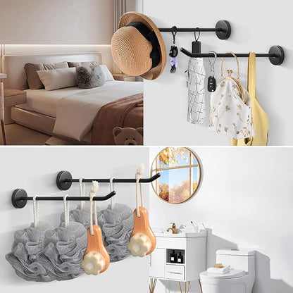 NearMoon Coat Hooks, Wall Mount Hooks for Hanging Hat Hurse Robe, 304 Stainless Steel Heavy Duty Towel Hangers for Bathroom Livingroom Hotel Kitchen Garage, 6 Pack (8 Inch, Matte Black)