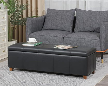 Homebeez 48" Faux Leather Storage Ottoman,End of Bed Bench,Upholstered Ottoman Bench with Storage for Living Room,Bedroom,Entryway