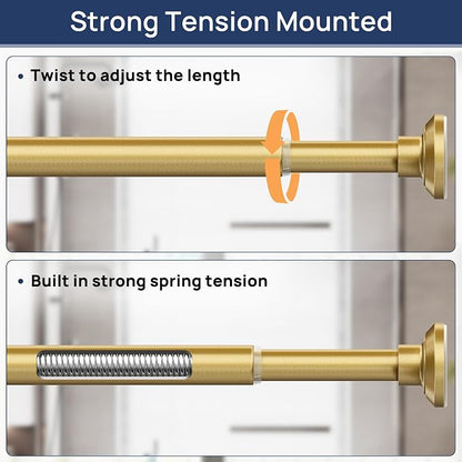 ENJOYBASICS Shower Curtain Rod 30 to 88 Inches, Stainless Steel Adjustable Spring Tension Rods No Drill for Bathroom, Closet, Window, Room Divider, Never Rust, Non Slip, Gold